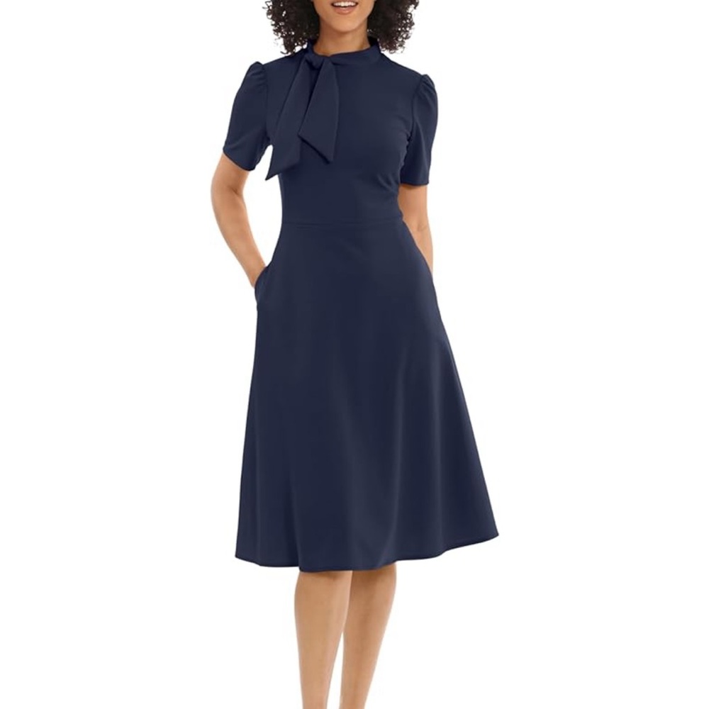 Maggy London Flight Attendant Bow Neck Tie Dress